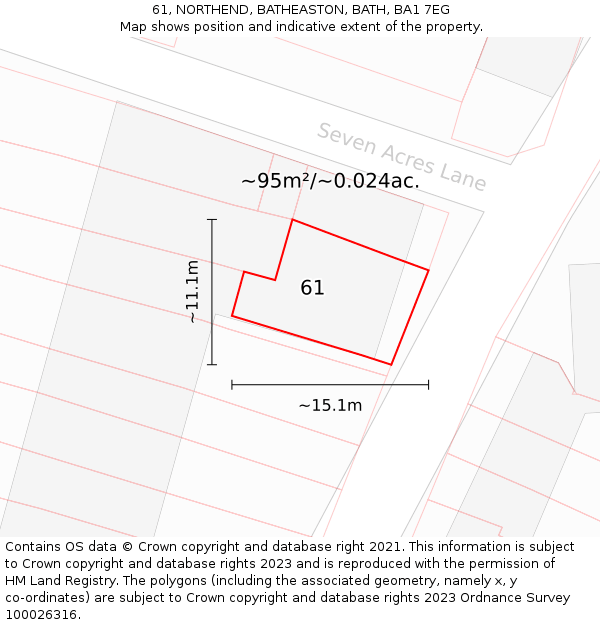 61, NORTHEND, BATHEASTON, BATH, BA1 7EG: Plot and title map