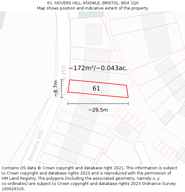 61, NOVERS HILL, KNOWLE, BRISTOL, BS4 1QX: Plot and title map