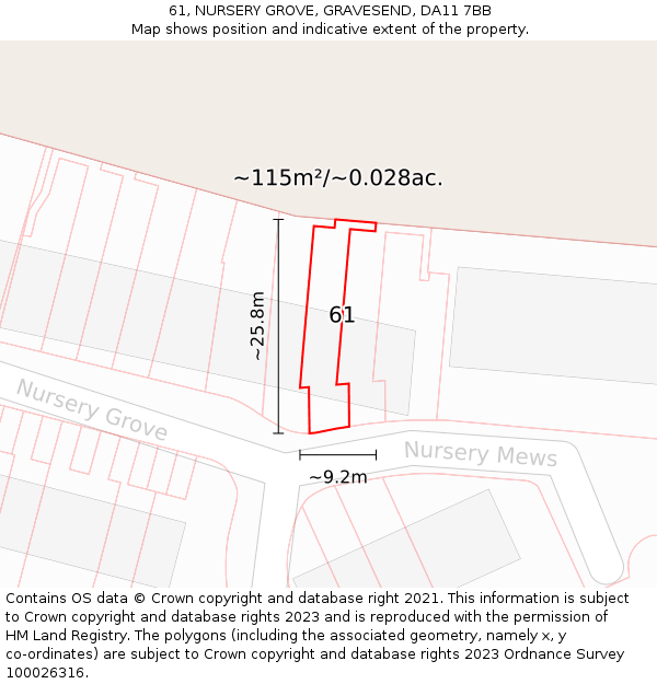 61, NURSERY GROVE, GRAVESEND, DA11 7BB: Plot and title map