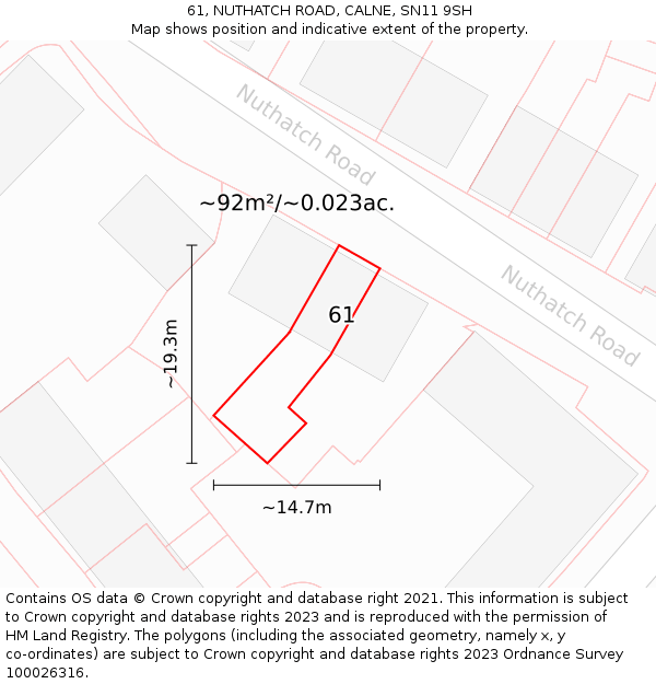 61, NUTHATCH ROAD, CALNE, SN11 9SH: Plot and title map