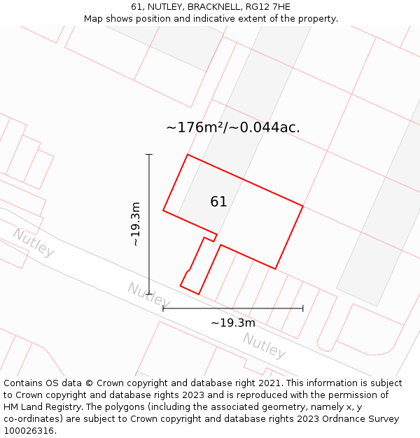 61, NUTLEY, BRACKNELL, RG12 7HE: Plot and title map