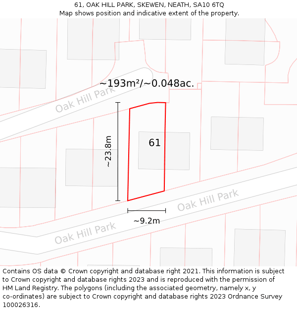 61, OAK HILL PARK, SKEWEN, NEATH, SA10 6TQ: Plot and title map