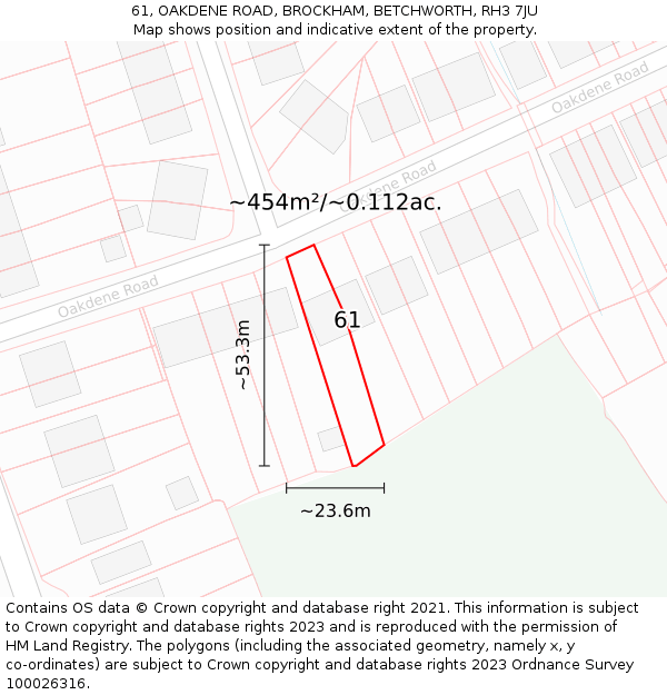 61, OAKDENE ROAD, BROCKHAM, BETCHWORTH, RH3 7JU: Plot and title map