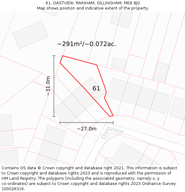 61, OASTVIEW, RAINHAM, GILLINGHAM, ME8 8JG: Plot and title map