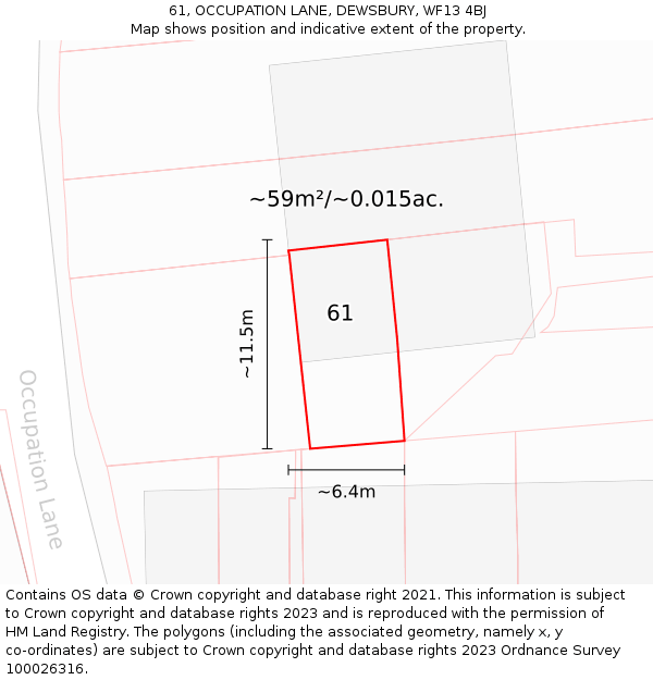 61, OCCUPATION LANE, DEWSBURY, WF13 4BJ: Plot and title map