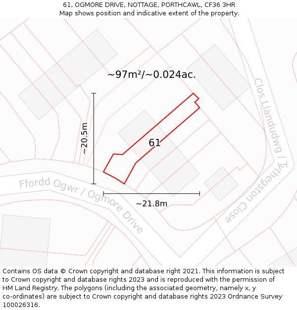 61, OGMORE DRIVE, NOTTAGE, PORTHCAWL, CF36 3HR: Plot and title map