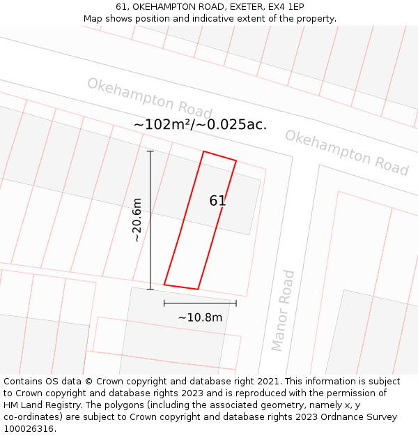 61, OKEHAMPTON ROAD, EXETER, EX4 1EP: Plot and title map