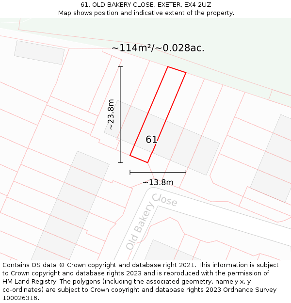 61, OLD BAKERY CLOSE, EXETER, EX4 2UZ: Plot and title map