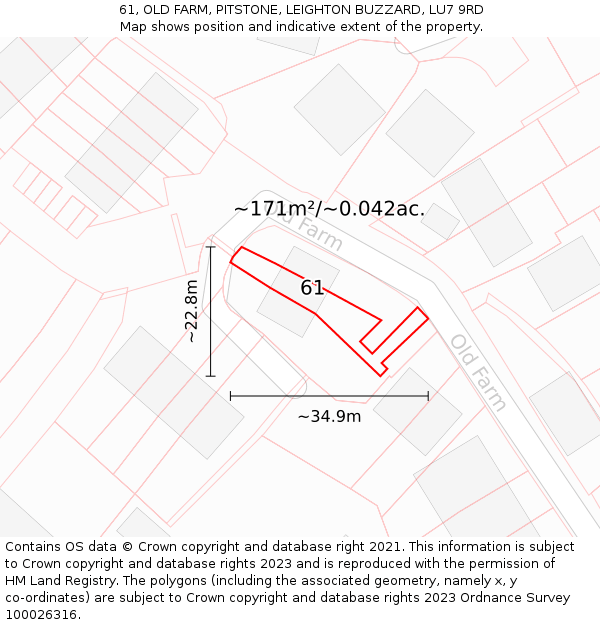 61, OLD FARM, PITSTONE, LEIGHTON BUZZARD, LU7 9RD: Plot and title map