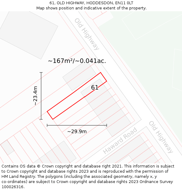 61, OLD HIGHWAY, HODDESDON, EN11 0LT: Plot and title map