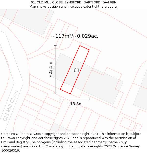 61, OLD MILL CLOSE, EYNSFORD, DARTFORD, DA4 0BN: Plot and title map