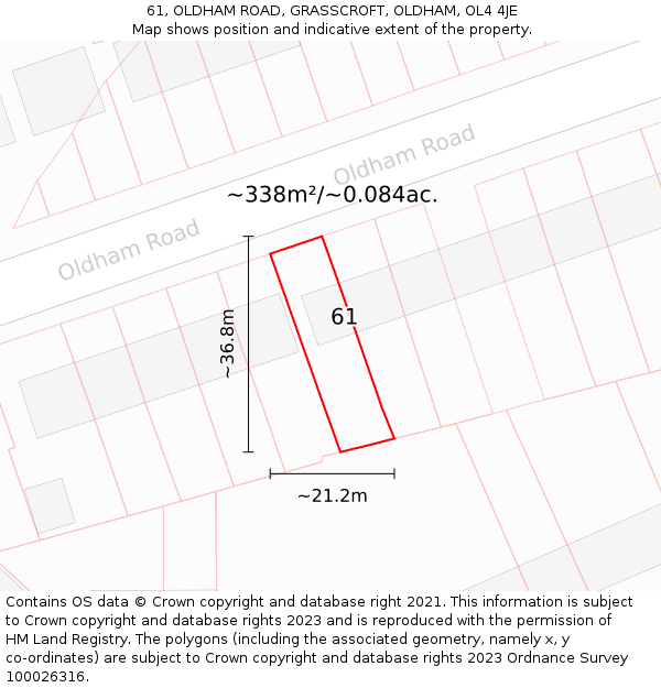 61, OLDHAM ROAD, GRASSCROFT, OLDHAM, OL4 4JE: Plot and title map
