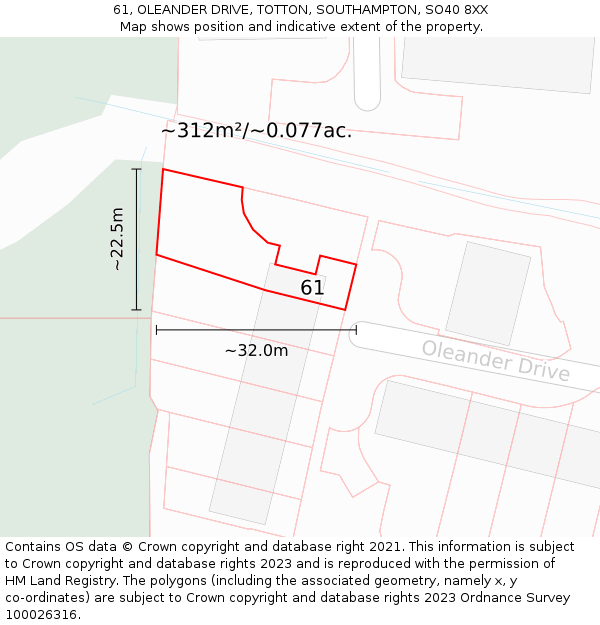 61, OLEANDER DRIVE, TOTTON, SOUTHAMPTON, SO40 8XX: Plot and title map