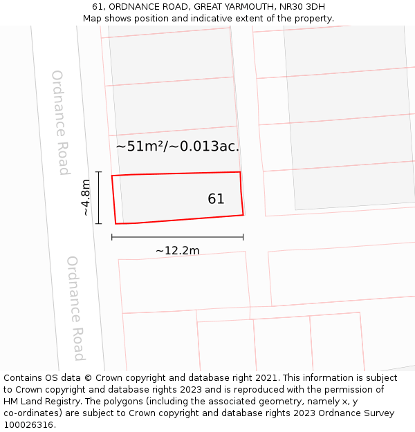 61, ORDNANCE ROAD, GREAT YARMOUTH, NR30 3DH: Plot and title map