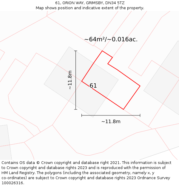61, ORION WAY, GRIMSBY, DN34 5TZ: Plot and title map