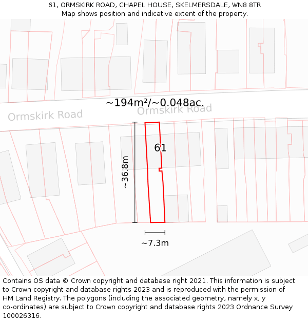 61, ORMSKIRK ROAD, CHAPEL HOUSE, SKELMERSDALE, WN8 8TR: Plot and title map