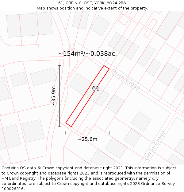 61, ORRIN CLOSE, YORK, YO24 2RA: Plot and title map