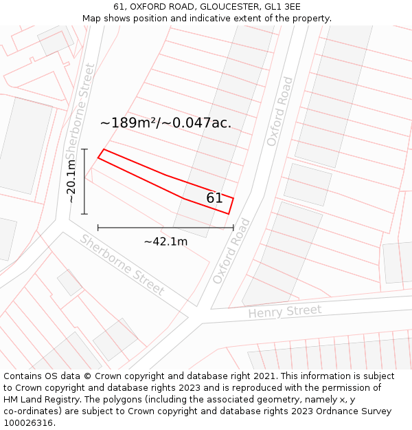 61, OXFORD ROAD, GLOUCESTER, GL1 3EE: Plot and title map