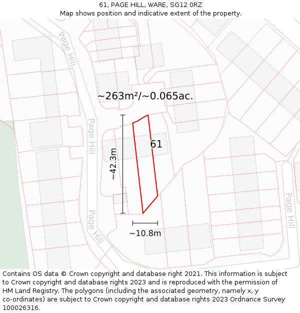 61, PAGE HILL, WARE, SG12 0RZ: Plot and title map
