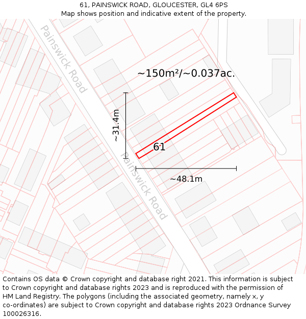 61, PAINSWICK ROAD, GLOUCESTER, GL4 6PS: Plot and title map