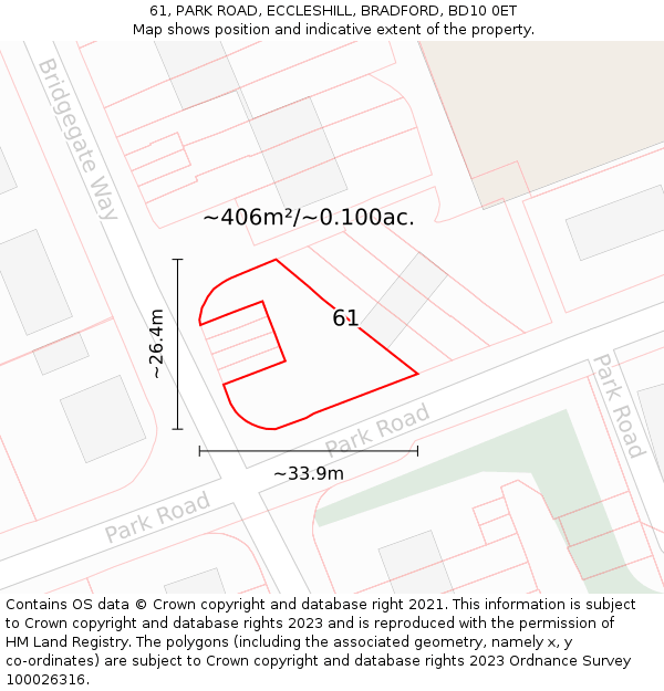 61, PARK ROAD, ECCLESHILL, BRADFORD, BD10 0ET: Plot and title map