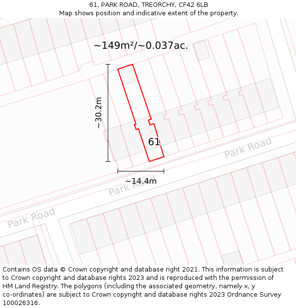 61, PARK ROAD, TREORCHY, CF42 6LB: Plot and title map