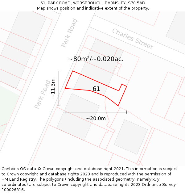 61, PARK ROAD, WORSBROUGH, BARNSLEY, S70 5AD: Plot and title map