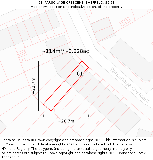 61, PARSONAGE CRESCENT, SHEFFIELD, S6 5BJ: Plot and title map
