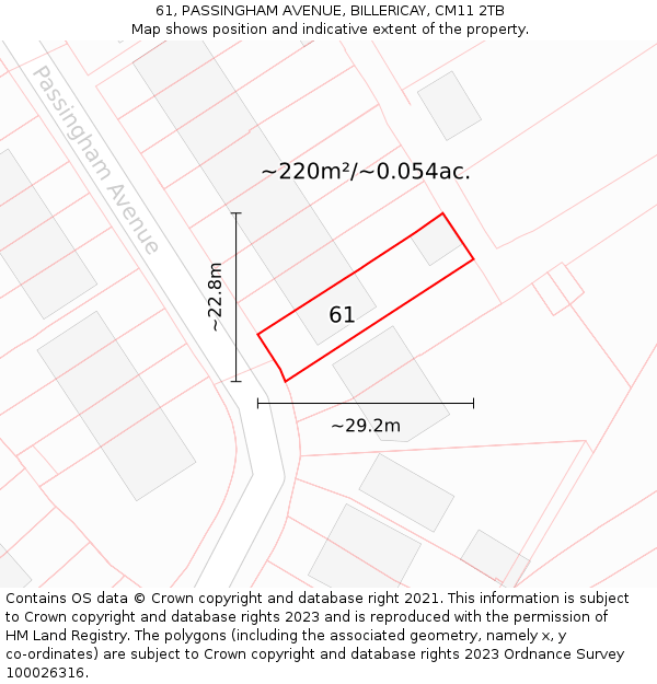 61, PASSINGHAM AVENUE, BILLERICAY, CM11 2TB: Plot and title map