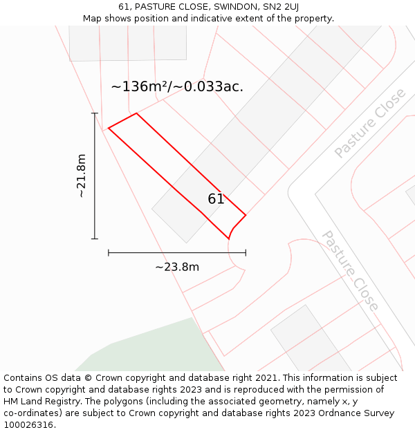 61, PASTURE CLOSE, SWINDON, SN2 2UJ: Plot and title map