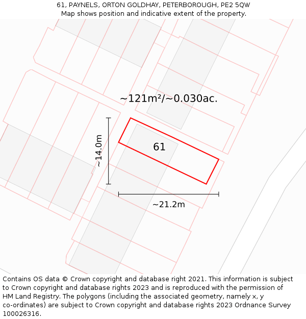 61, PAYNELS, ORTON GOLDHAY, PETERBOROUGH, PE2 5QW: Plot and title map