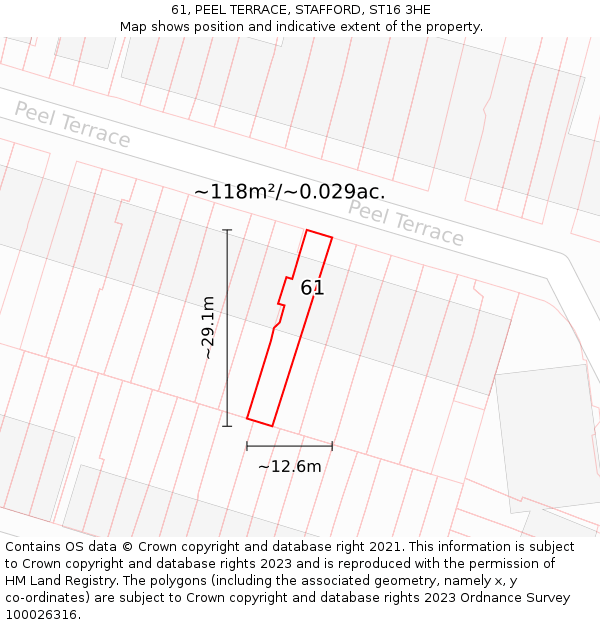 61, PEEL TERRACE, STAFFORD, ST16 3HE: Plot and title map