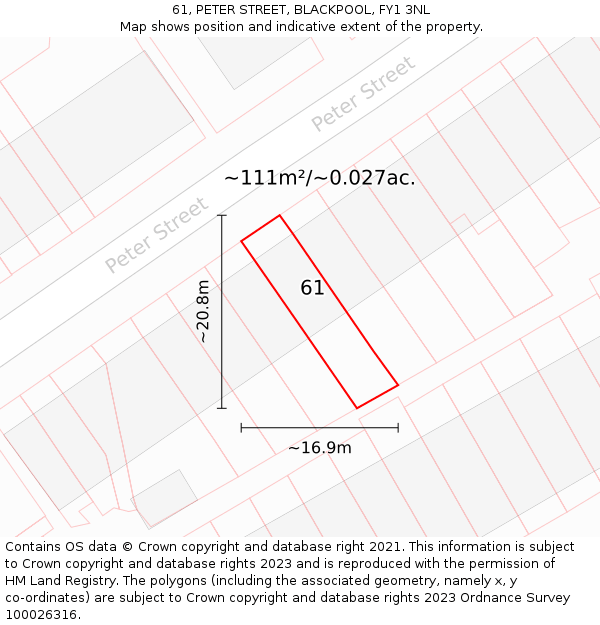 61, PETER STREET, BLACKPOOL, FY1 3NL: Plot and title map
