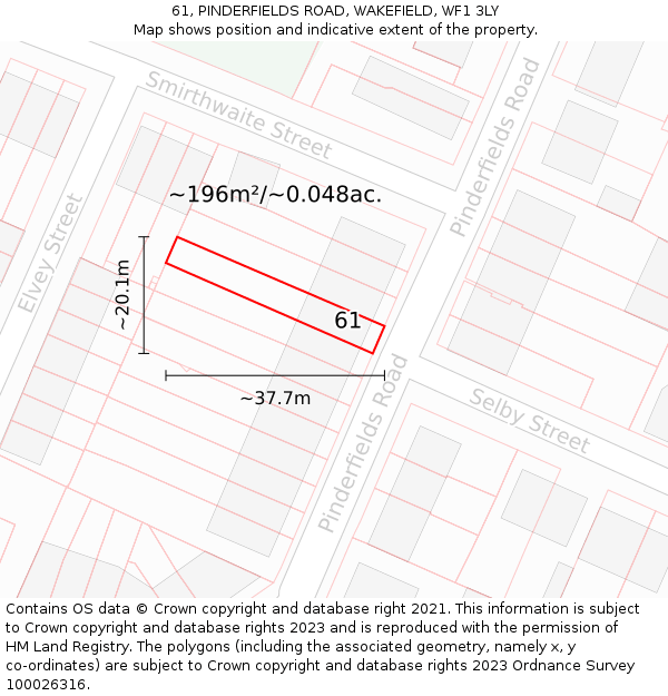 61, PINDERFIELDS ROAD, WAKEFIELD, WF1 3LY: Plot and title map
