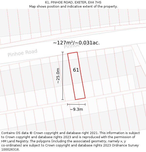 61, PINHOE ROAD, EXETER, EX4 7HS: Plot and title map
