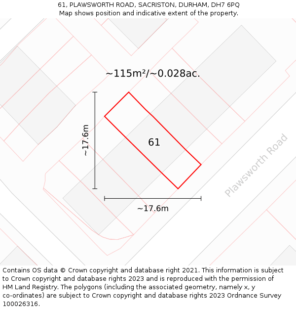 61, PLAWSWORTH ROAD, SACRISTON, DURHAM, DH7 6PQ: Plot and title map