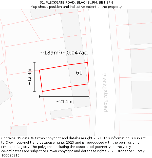 61, PLECKGATE ROAD, BLACKBURN, BB1 8PN: Plot and title map