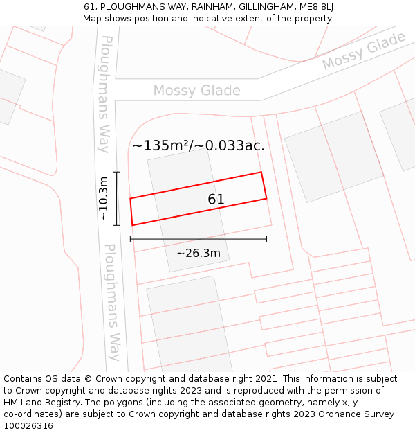 61, PLOUGHMANS WAY, RAINHAM, GILLINGHAM, ME8 8LJ: Plot and title map