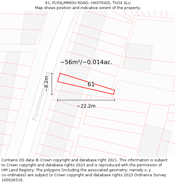 61, PLYNLIMMON ROAD, HASTINGS, TN34 3LU: Plot and title map