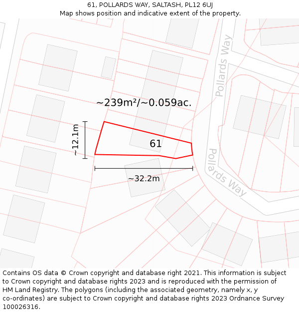 61, POLLARDS WAY, SALTASH, PL12 6UJ: Plot and title map