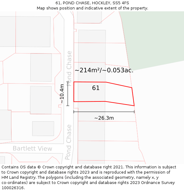 61, POND CHASE, HOCKLEY, SS5 4FS: Plot and title map