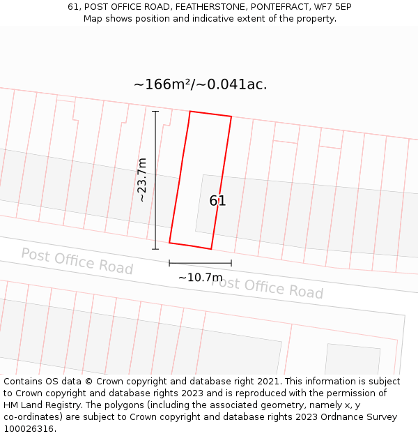 61, POST OFFICE ROAD, FEATHERSTONE, PONTEFRACT, WF7 5EP: Plot and title map