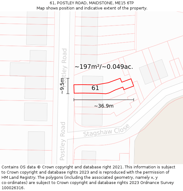 61, POSTLEY ROAD, MAIDSTONE, ME15 6TP: Plot and title map