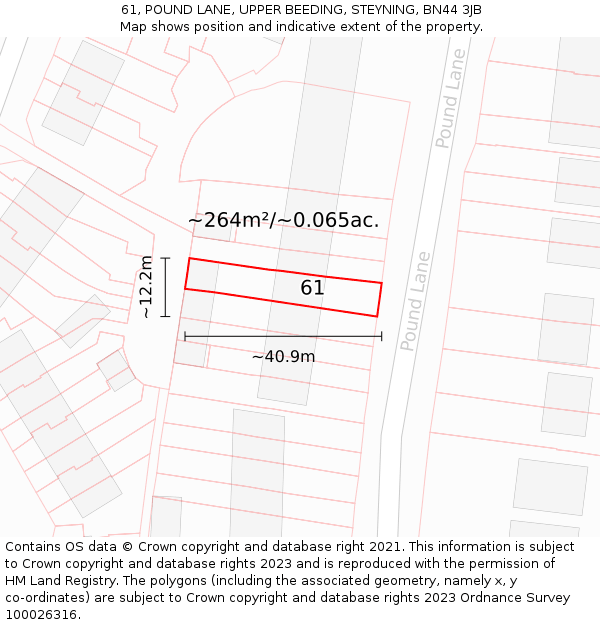 61, POUND LANE, UPPER BEEDING, STEYNING, BN44 3JB: Plot and title map