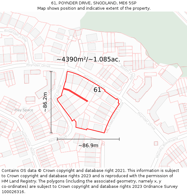 61, POYNDER DRIVE, SNODLAND, ME6 5SP: Plot and title map