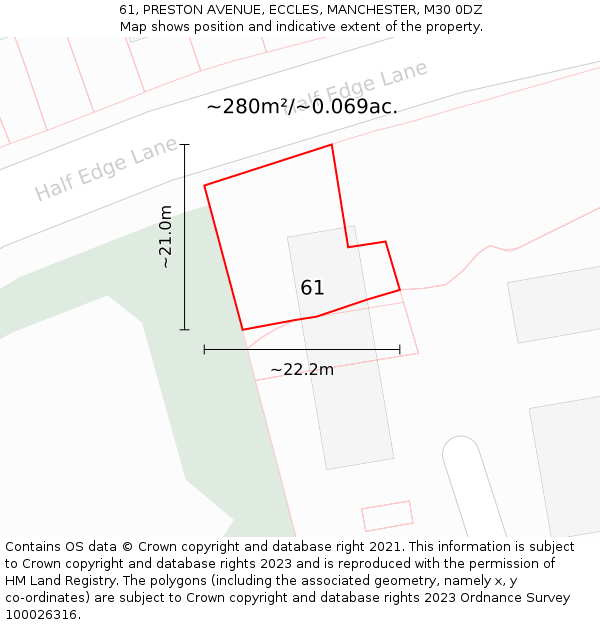 61, PRESTON AVENUE, ECCLES, MANCHESTER, M30 0DZ: Plot and title map
