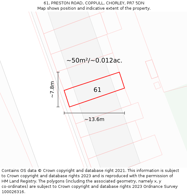 61, PRESTON ROAD, COPPULL, CHORLEY, PR7 5DN: Plot and title map