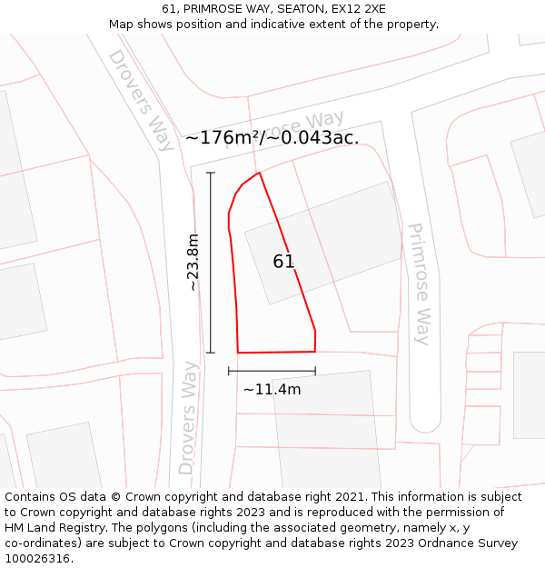 61, PRIMROSE WAY, SEATON, EX12 2XE: Plot and title map