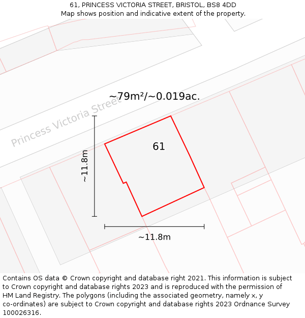 61, PRINCESS VICTORIA STREET, BRISTOL, BS8 4DD: Plot and title map