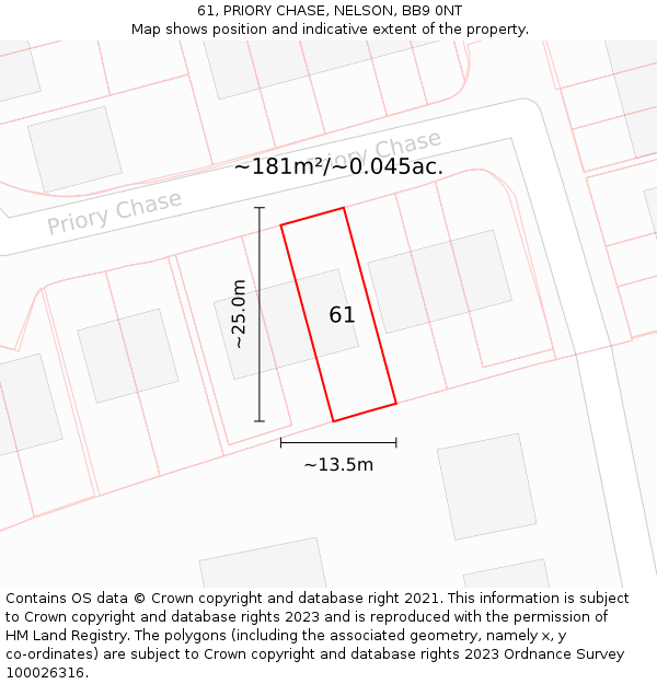 61, PRIORY CHASE, NELSON, BB9 0NT: Plot and title map